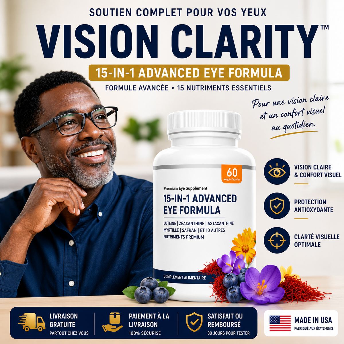 VISION CLARITY 15-EN-1, Prenez soin de votre vision avec une formule complète de 15 nutriments essentiels.